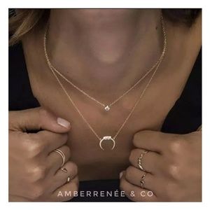18k Mini Crescent Embellished Moon Horn Necklace